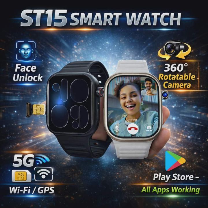 2026 New Sim Insert Modio Smart watch Modio ST15 2.2 inch AMOLED Display Smart watch with 3x pair strap Face Unlock / Rotatable Camera / Sim Insert  / 5G / Android OS / Wifi / GPS / Google Play / HD Calling / Youtube / 6GB+64GB Modio android smartwatch