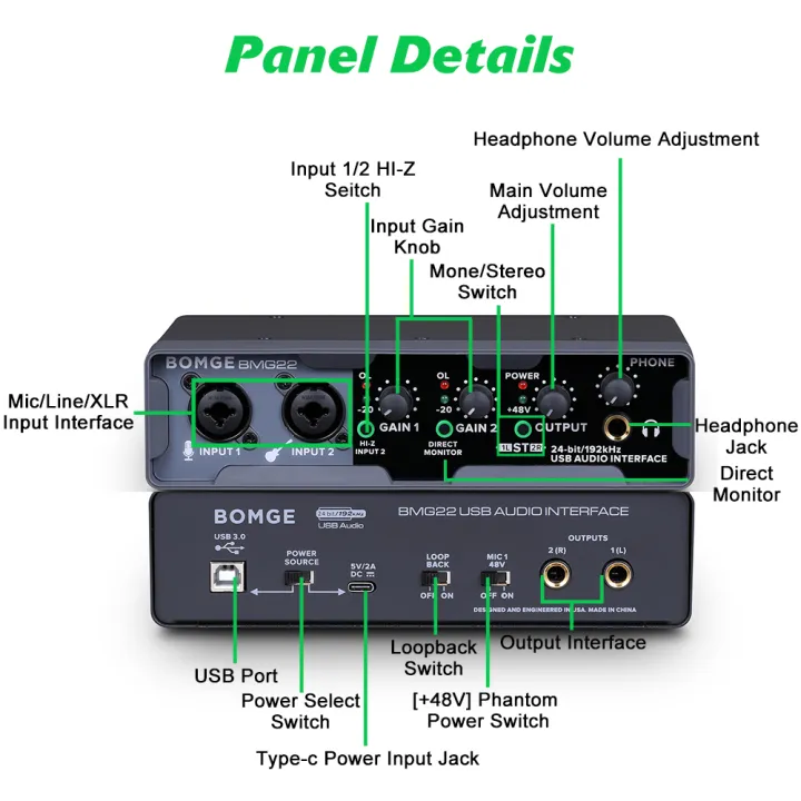 BOMGE%20USB%20Audio%20Interface(24%20bit/192%20kHz)%20with%20XLR,%20phantom%20power%20,%20Direct%20Monitoring%20,%20Loopback%20for%20PC%20Recording,%20Streaming,Guitarist,%20Vocalist,and%20Podcasting%20-%20Image%207