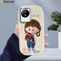 AMORVOR Case for Vivo Y02 Y02A Y02T Cute The Little Girl Drinks Cola Back Cover Pattern Luxury Plating Metal Lens Soft Liquid Silicone Case. 