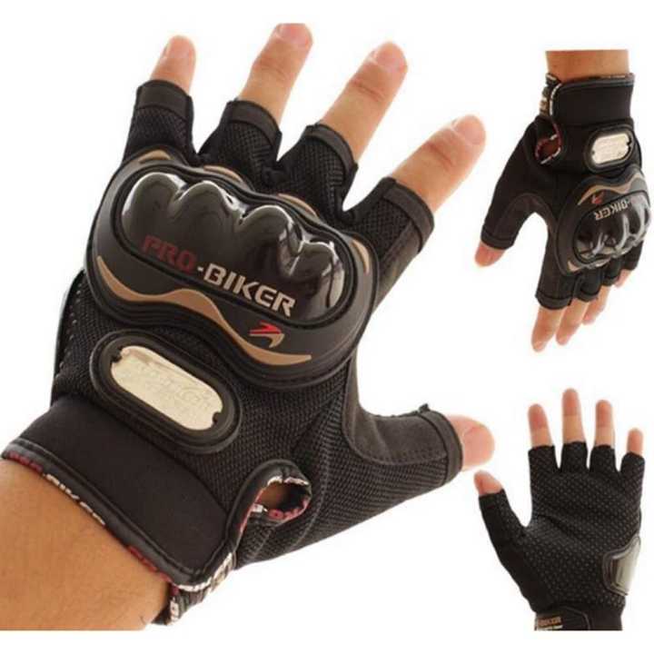 Bike Motorcycle Half Glove Black - L
