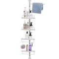 4-Tier Shower Caddy | Non-Drill Telescopic Bathroom Corner Shelf | Height Adjustable Floor to Ceiling Rack for Soap, Shampoo, Conditioner, Shower Gel | 92-306cm. 