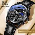 LouisWill Waterproof Genuine Leather Strap Quartz Casual Watches for Men with Calendar. 