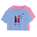 BTS Tshirt KPOP Bangtan Boys Album Logo Branded Crop Top T shirt Crew Round Neck Short Tshirts T-shirt. 