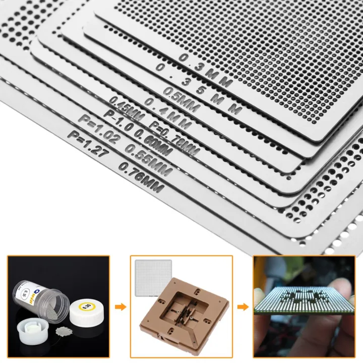 KOGEEK 8pcs Mini Universal BGA Direct Heat Stencils Set Reballing Acessories 0.3mm 0.35mm 0.4mm 0.45mm 0.5mm 0.55mm 0.6mm 0.76mm