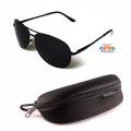 Men's Polarized Aviator UV400 Black Sunglasses With Free Pouch. 