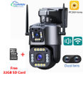 HD 4MP WIFI Camera With Dual Lens Screen Outdoor Auto Tracking Waterproof Security Protection IP Camera IPC 360 Home APP. 