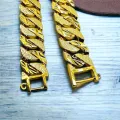 Gold Plated High Quality Machine Cut Big Wide Albert Bracelet Box clasps 19CM gift items for boys. 
