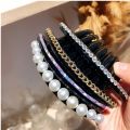 Vintage Pearl Crystal Hairclips Fashion Women Girls Maker Bun Hair Combs Plastic Shiny Chain Hair Accessories Ornament Headdress. 