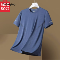 Sutuiying 2025 New MINISO Ice Silk Short Sleeve T-shirt for Men's New Thin Breathable Quick Drying Large Mesh Ice Feel Quick Drying Clothes. 