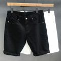 Fashion Brand Summer Thin White Denim Shorts Men's Slim Fit Korean Style All-Matching Trendy Fifth Pants Solid Color Black Middle Pants. 