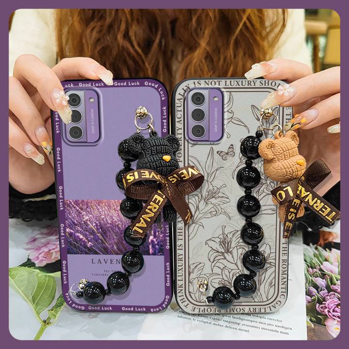 silicone Cartoon Phone Case For Nokia G42 5G Waterproof Bear bracelet cute Black pearl pendant Dirt-resistant Simplicity