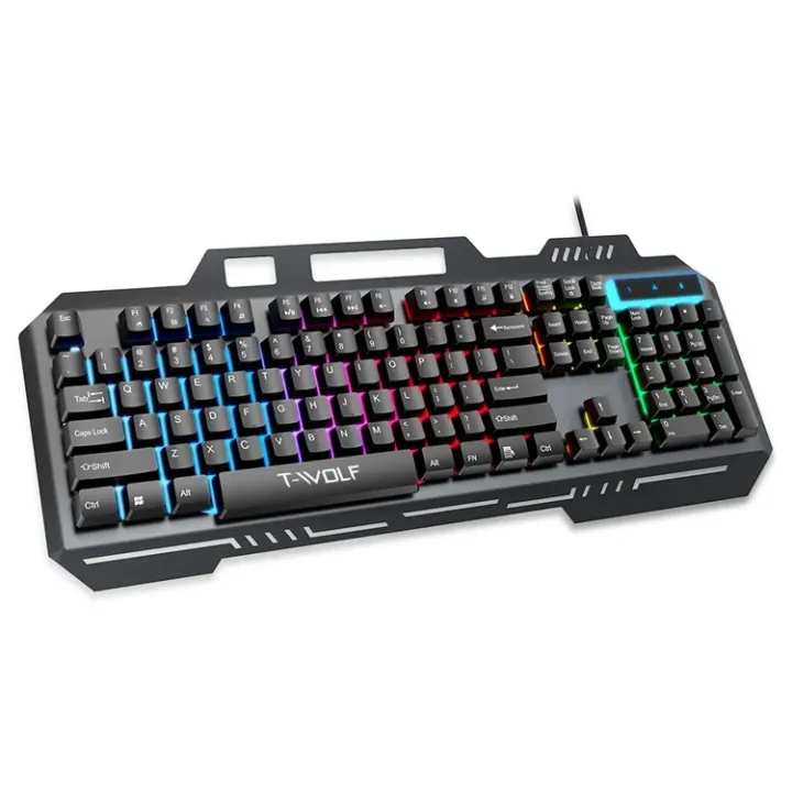 T-Wolf T16 Mechanical Feel Keyboard USB Wired RGB Backlight with Aluminium Metal Plate Gaming Keyboard