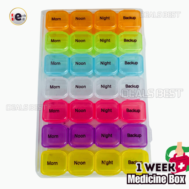 7 Days Medicine Box [Morning, Noon, Night, Backup] Weekly Medicine Organizer l Portable Medicine Tablet Dispenser l Storage Box l Travel Pill Box Container Case