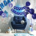Navy Blue Happy Birthday Banner 30 pcs (10 pc White 10pc Royal Blue 5pc Confetti 5pc Metalic chrome) Latex Balloon and Banner for Boys Girls Birthday Party Decorations. 