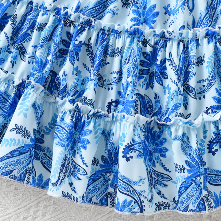 Yfashion%20Summer%20Short%20Sleeves%20Dress%20For%20Girls%20Cotton%20Elegant%20Printing%20Fashion%20Ruffled%20A-line%20Skirt%20Casual%20Breathable%20Dress%20-%20Image%205