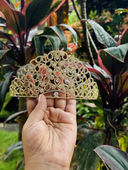 Beautiful rich look Gold color Crown for Women Crystal Princess Tiaras ...