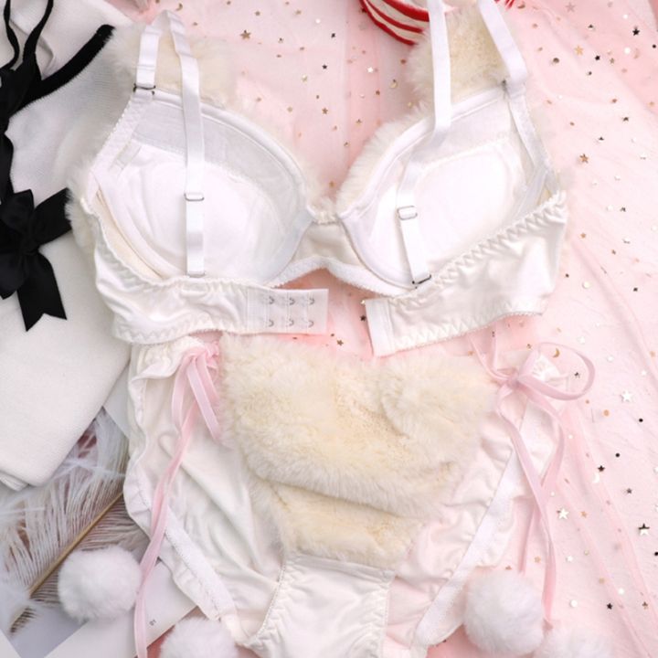 Womens%202pcs%20Bra%20Panty%20Set%20Bear%20Faux%20Fur%20Underwire%20Underwear%20Plush%20Ball%20Bow%20Anime%20Lingerie%20-%20Image%205