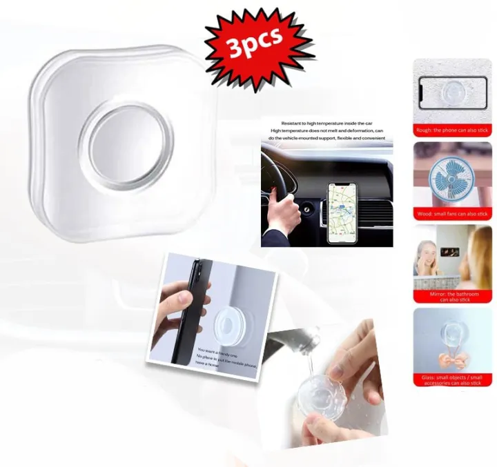 Nano Gel Pad,Nano Traceless Magic Stickers,Clear Adhesive Sticky Gel Pad Double-Sided Seamless Traceless Washable Reusable Car Phone Holder for Car,Household,Office Storage,Transparent 3 PCS