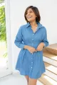 Scarlett Pleated Shirt Dress- Blue Chambray. 