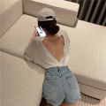 2023New Women's Spring Clothing Western Style Backless Short Sleeve Loose Chain Top Mid-LengthTT-shirt-. 