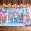 Foldable Photography Backdrop Floral Seamless Lightweight Castle Banner Washable Versatile Balloon Banner for Birthday. 