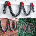 【Folio & Light】2m Decoration Ribbon Garland Tree Ornaments Hanging Xmas Wreath Dark Green With Snow Fringe Fake Vine Tinsel. 