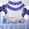 Navy Blue Happy Birthday Banner 30 pcs (10 pc White 10pc Royal Blue 5pc Confetti 5pc Metalic chrome) Latex Balloon and Banner for Boys Girls Birthday Party Decorations. 