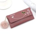 Butterfly Designer Women Long Wallets PU Leather Money Bag Solid Wool Ball Bow Clutch Bag Large Capacity Card Bag Coin Purse for Girls. 