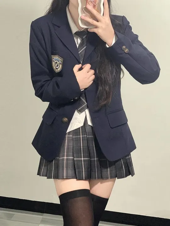 jk%20Uniform%20Suit%20Genuine%20Suit%20Jacket%20Women's%20College%20Style%20Cute%20Plaid%20Skirt%20Full%20Suit%20Spring%20and%20Autumn%20Three-Piece%20Women's%20Clothing%20-%20Image%204