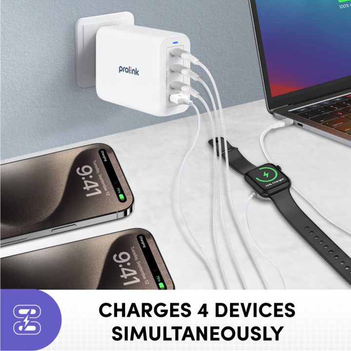 Prolink%20100W%204-Port%20GaN%20PD%20Fast%20Charger%20compatible%20for%20Laptop/Phone/Tablet/Camera%20GT-410002%20-%20Image%206