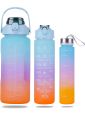 3 in 1 Set Water Bottle 2000ml 900ml 300ml Portable Gradient Color Plastic Water Cup Large Capacity Straw Cup Outdoor Travel Gym Fitness Jugs. 