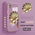 TA for Redmi 9A Back Cover With Hand Strap Gold Lotus Flower Luxury 6D Plating Case Side Pattern Soft Silicone Square Mobile Cover. 