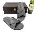 Mens Cow Leather Slippers Fashion Solid Cast Rubber Sole B408. 