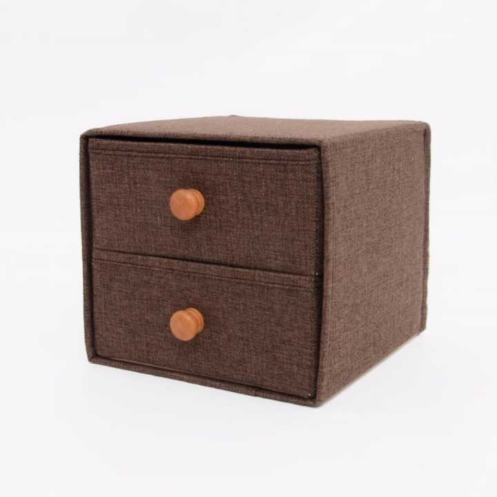 Wooden Handle Double Storage Box (Coffee)