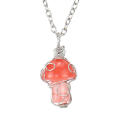Handcrafted Handwoven Mushroom Jewelry Natural Stone Agate Pendant Necklace Intricate Weaving Unique Design Diy Jewelry Accessories for Wear Boho Chic Style. 