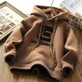 Boys Padded Hooded Sweatshirt Autumn Winter Children's Clothing Plus Velvet Thick Warm Hoodie Big Kids Thermal Pullover Tops. 