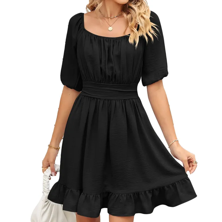 Yfashion%20100%25%20Polyester%20Summer%20New%20Solid%20Color%20Square%20Neck%20Short%20Sleeve%20Loose%20Open%20Back%20Tie%20Dress%20-%20Image%2010
