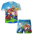 Cool Super Mario T-shirt Shorts Two-piece set Children's Clothing Sets Kids Boys Girls Tops Tee Mario Bros T-shirt Pants Suit. 