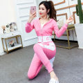 Casual Sportswear Suit for Women Spring and Autumn2023New Korean Style Fashion Western Style Long Sleeve Hooded Three-Piece Sweater Set. 