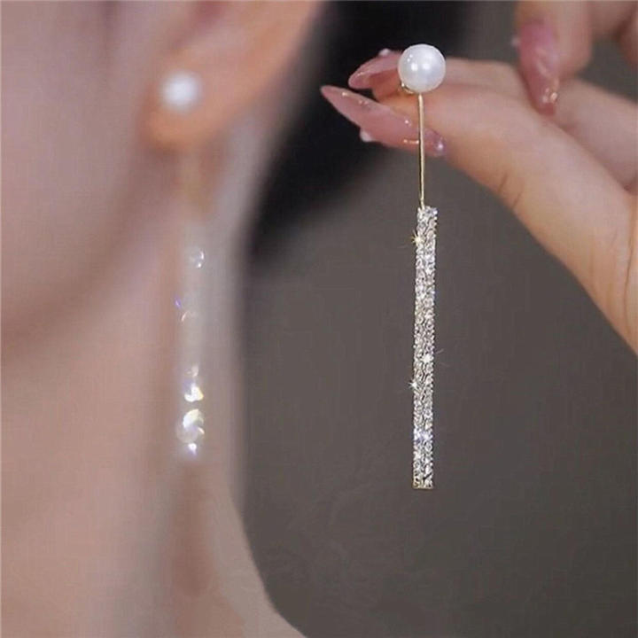 Luxurious Pearl Studs Glamorous Diamond Tassel Earrings Chic