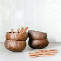12-15cm Handmade Woode Natural Coconut Bowl And Spoon Set Fruit Salad Rice Bowl Creative Coconut Shell Bowl Kitchen Tableware. 
