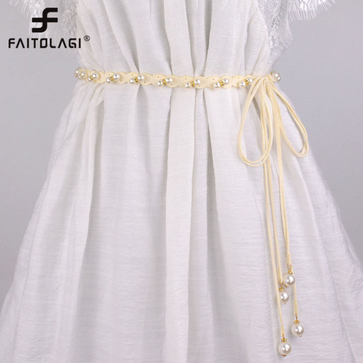 Elegant Pearl Waist Chain for Women Thin Rope Belt Adjustable Waistband Ladies Casual Dress Skirt Clothes Decorative Accessories