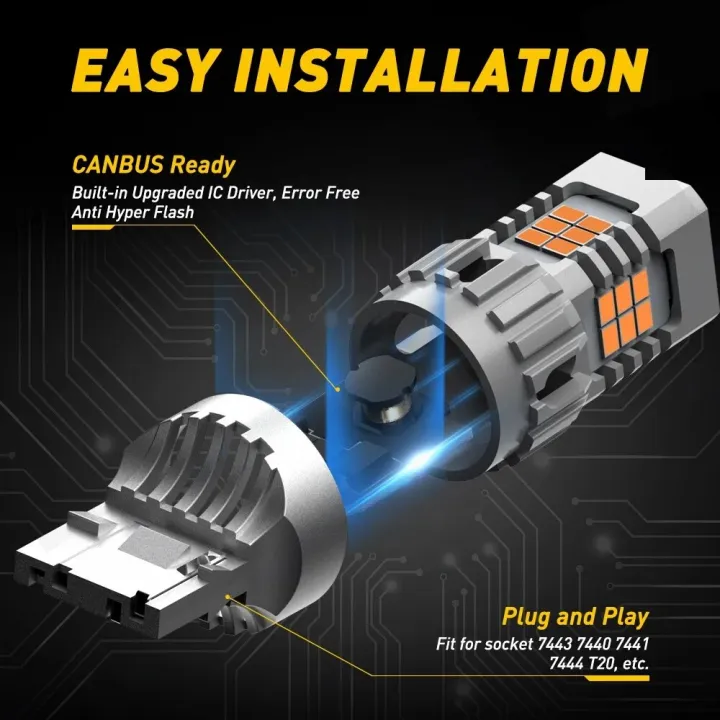 AUXITO%202pcs%20No%20Hyper%20Flash%20T20%20W21W%20WY21W%207440%207440NA%20LED%20Turn%20Signal%20Light%20Bulbs%20Canbus%20Error%20Free%20Car%20Lamp%20Amber%20-%20Image%205