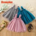 Korean Version Mesh Wedding Party Baby Princess Dress Sweet Fashion Infant Sling Dress Solid Color Breathable Girls Children'S C. 