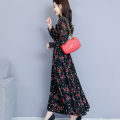 bellylady Women Cotton Sweet Floral Printing Dress Long Sleeves Large Size A-line Skirt Fashion Loose High Waist Dress. 