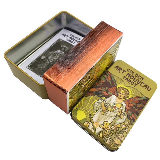 【Salt & Story】Metal Box Gilded Golden Art Nouveau Tarot Cards Deck With Paper Guidebook English Vision Board Games For Party