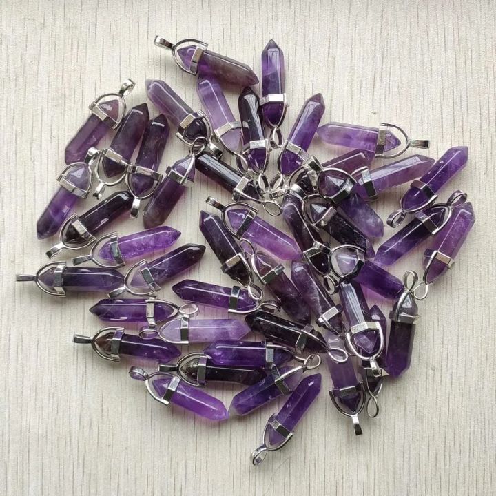 Natural amethyst stone High quality healing Point crystal pillar pendants for jewelry making 24pcs/lot Wholesale