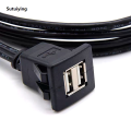Sutuiying Dual Port USB2.0 Waterproof Cable Car Lnstrument Panel Audio Extension Cable USB For Car ABS Housing 1m. 