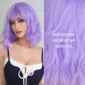 Short Synthetic Wigs Purple Blue Curly Wave Wigs with Bangs for Women Cosplay Party Halloween Colorful Bob Wigs Heat Resistant. 