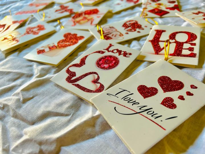Creative hand crafted colorful cute love Gift cards with shiny glitter design for Birthdays Anniversary Wedding Engagement surprises parties Valentine's day or any special occasion